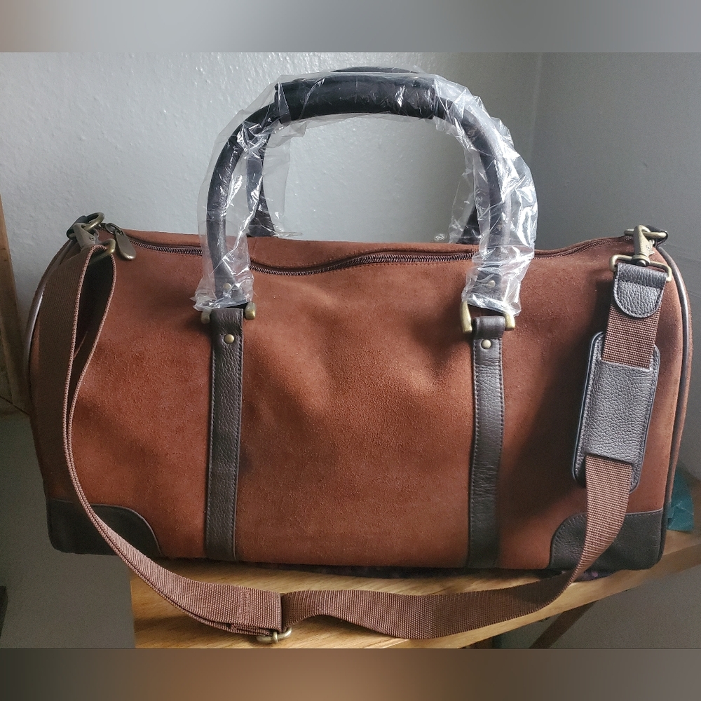 Elegant Brown Suede Duffle/travel Bag Handles/shoulder Straps